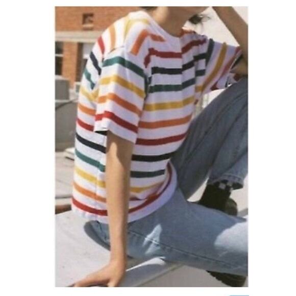 Brandy Melville Top Women's OS T-Shirt Aleena Multicolored Rainbow Striped - Picture 1 of 6